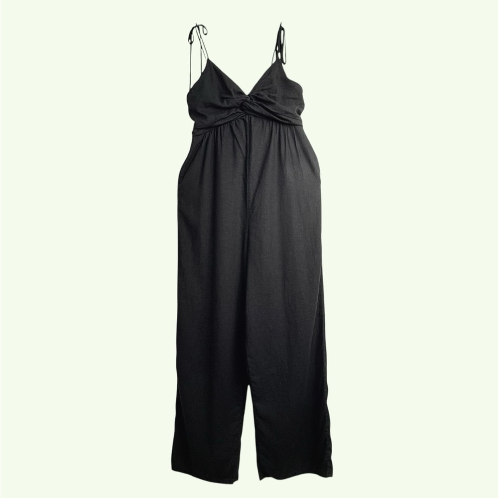 Old Navy Black Linen Blend Twist Cami Wide-Leg Jumpsuit S Lagom Boho Hippie Fest - Picture 2 of 11